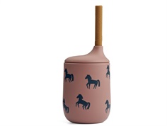 Liewood horses/dark rosetta kids cup with straw Ellis silicone